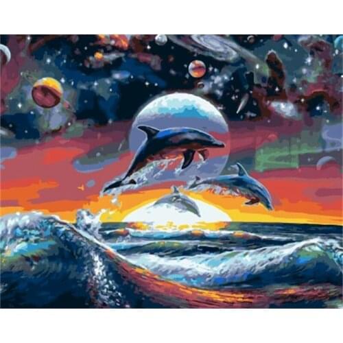 SDOYUNO 60x75cm Paint By Numbers Kits Frameless DIY Beach Dolphin Oil Painting By Numbers On Canvas Seascape Digital Painting