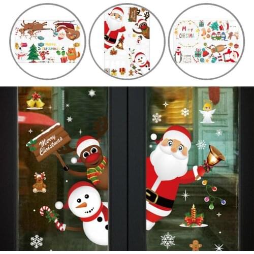 9 Styles 1 Set Good Anti-fade Xmas Themed Window Decal Lightweight Glass Sticker Cartoon Pattern for Home