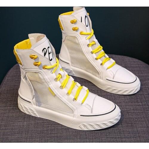 2021 new boots thin section all-match high-top shoes breathable womens shoes mesh hollow casual white shoes women