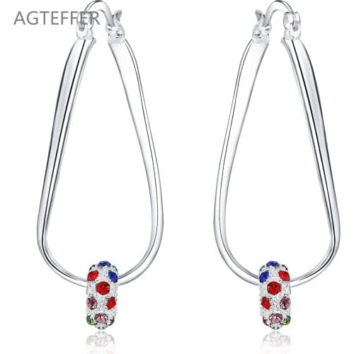 AGTEFFER New 925 Sterling Silver Clip Bead Earrings Womens Best Gift Wedding Engagement Party Jewelry