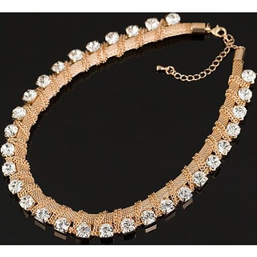 New Charm gold color Chains Choker Rhinestones Women Fashion Crystal Necklaces & Pendants Statement Vintage Jewelry # N028