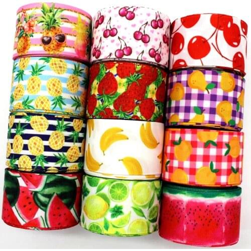 New 1-1/2 38mm pineapple/strawberry/cherry/fruit cartoon ribbon 10 yards DIY handmade material headdress cake grosgrain tape