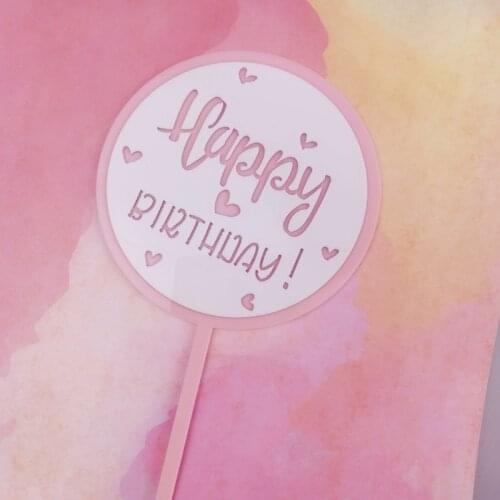 New Happy Birthday Acrylic Cake Topper Heart Double Circle Cake Topper For Girls Birthday Party Cake Decorations Baby Shower