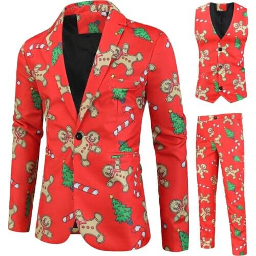 New mens casual suit 3-piece suit Christmas 3D printing suit vest suit mens fashion