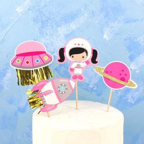 Omilut Out Space Party Cake Topper Baby Shower Birthday Party Decoration Astronaut Rocket Spaceship Cake Decoration Gift For Kid