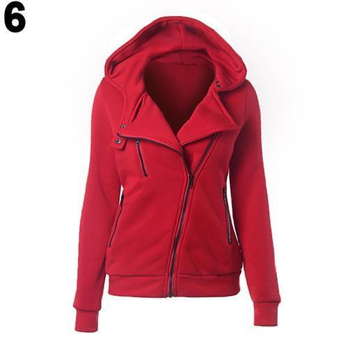 Autumn Winter Women\s Casual Zippered Asymmetrical Front Side Pockets Hoodie Zipper Coat Outerwear Warm Slim Jacket Overcoat