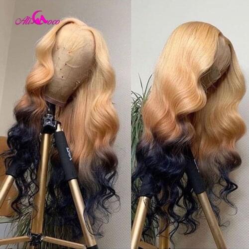ALI Coco 150% 613/4/1B Human Hair Wig Brazilian Remy Body Wave Lace Front Wig Green Red Light Blue Ombre 613 Wigs For Women