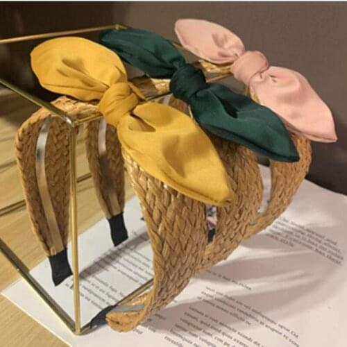 2021 Summer Weaving Natural Rattan Hairbands Women Hair Accessories Ladies Holiday Headdress Top Bow Knotted Headbands