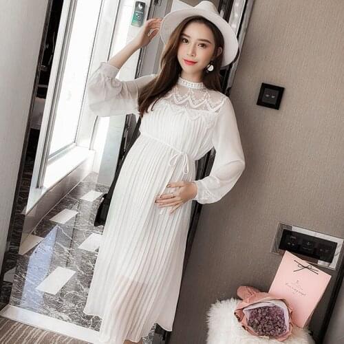 Pleated Chiffon Dresses Maternity Clothes For Pregnant Women Long Sleeve Dresses Pregnancy Maternity Vestidos Pregnant Dress