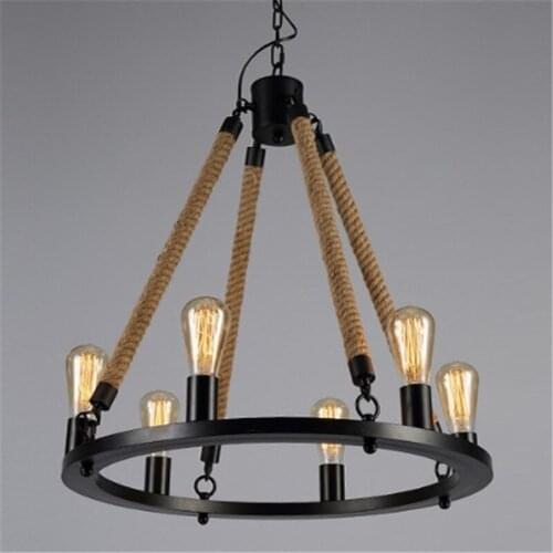 Antique Rope Iron Pendant chandelier Lamp Black Metal Lighitng Fixture for living room bedroom restaurant dinning room