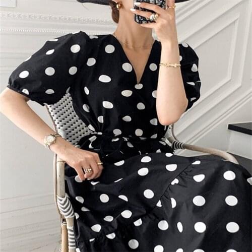 Retro Simple Polka Dot Temperament Mid-length Dress