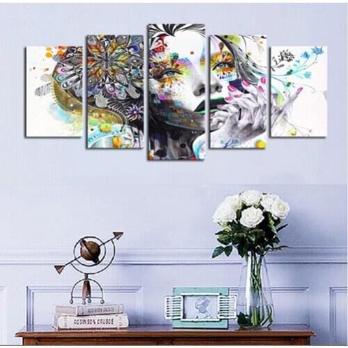 Modern Canvas Wall Art Poster Frame Home Decor Photo 5 Pieces Abstract Dream Colorful Women Pictures HD Printed Painting
