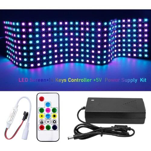 WS2812B DC5V LED Digital Flexible Individually Addressable Panel WS2812 8*8 16*16 8*32 Pxiels Module Matrix Screen 14Keys Kit