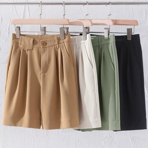 Plus Size Summer Long Shorts for Women with Pockets Casual Pink Loose Green Khaki Office Shorts Female Womens Wide Leg Shorts