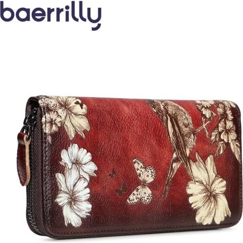 Genuine Leather Women Wallet Long Clutch Bags Flowers Womens Wallets And Purses Female Rfid Card Holders Coin Purse Girl
