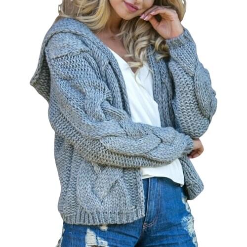 IMCUTE Womens Autumn/Winter Warm Twill Knit Sweater Y2K Pure Color Loose Casual Hooded Long Sleeve Cardigan Sweater Jacket