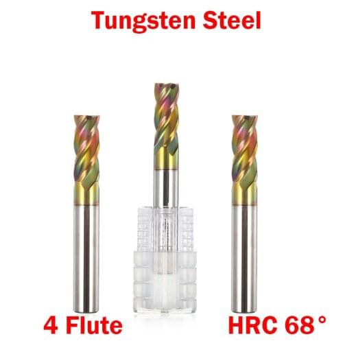1mm 1.5mm 2mm 2.5mm 3.5mm OD Tungsten Carbide HRC68 4 Flute Color Nano Coated CNC Cutting Tool Flat End Mill Milling Cutter