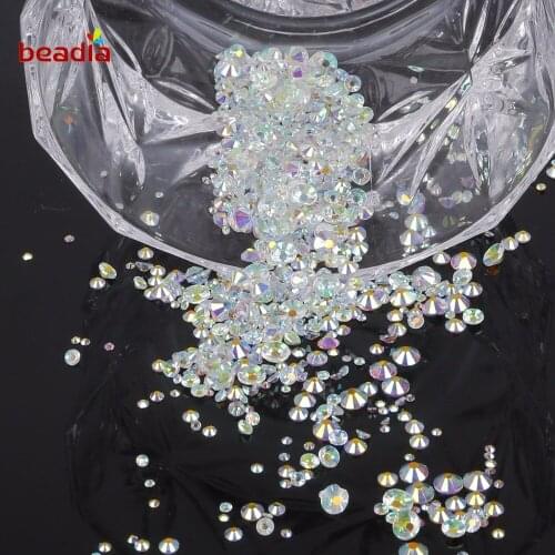 1440 pcs 1.3-4.8mm Mix Sizes Transparent Stone Glass Gem Clear AB 3D Nail Rhinestones Flatback Non Hotfix Rhinestone