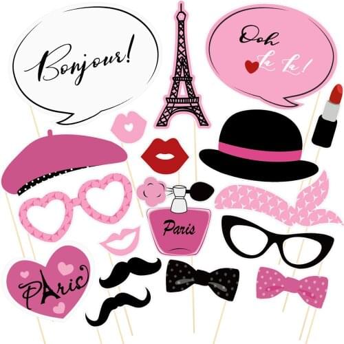 18PCS Paris Party Photo Props Creative Cute Party Supplies Photo Props For Party Festival Holiday