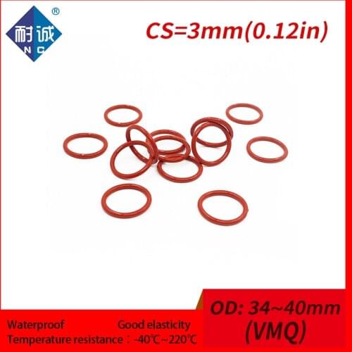 2PCS/lot Silicone rubber oring Red VMQ CS 3mm OD31/32/34/35/36/38/39/40mm Gasket Silicone Oring waterproof Silica gel