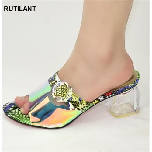 2020 Spring Fashion Women Mid Heels PU Leather Italian High Heels Autumn Slipper for Wedding Nigerian Women Sandals High Quality