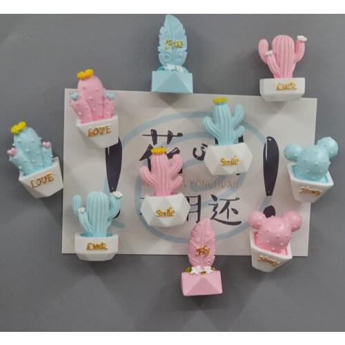 3D Simulation Green Plant Cactus Refrigerator Message Magnet Glass Panel Home Decoration Magnetic Sticker