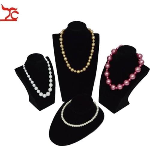 4Pcs Wooden Jewelry Display Bust Black Velvet Mannequin Necklace Chain Holder Pear Necklace Organizer Storage Display Stand Kit