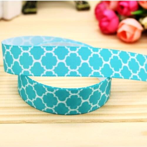 7/8'' Free shipping blue quatrefoil printed grosgrain ribbon hairbow headwear party decoration diy wholesale OEM 22mm P5591