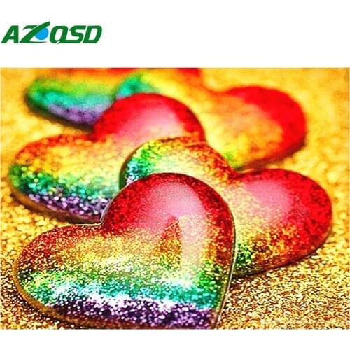 AZQSD Full Drill Diamond Painting Love Heart Cross Stitch Rhinestones Diamond Embroidery Landscape Mosaic Handicraft Home Decor