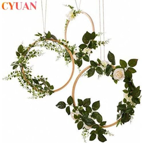 10-29cm Bamboo Ring Artificial Rose Flower Portable Garland Rustic Wedding Church Decor Hanging Wreath Hoop Home Decorations