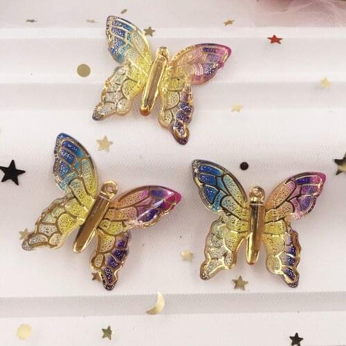 Shiny Colorful Butterfly Flat Back Rhinestone Appliques 50pcs DIY 1 Hole Bead Wedding Decoration Home Craft Christmas Gift W910