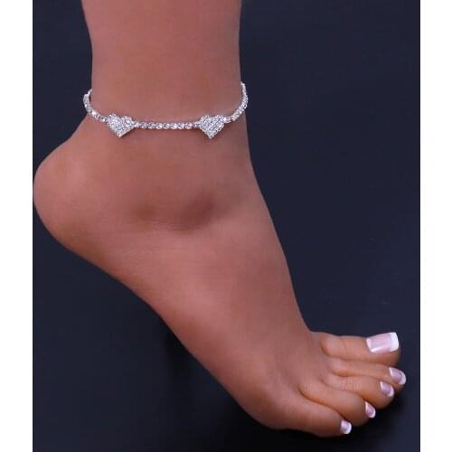 4 Hearts Rhinestone Ankle Bracelet Crystal Leg Chain Anklets For Women Romantic Jewelry CZ Heart Foot Bracelet beach accessories