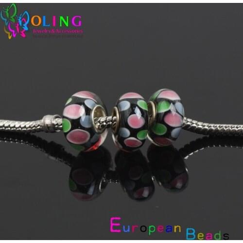 Lampwork beads 8PCS/LOT Round Black shape glass bead fit European bead Bracelet & Necklaces PHS-002