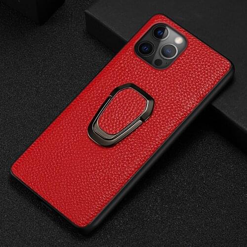 Genuine Litchi Grain Leather Phone Case for iPhone 12 Pro Max 12Mini SE2 11 ProMax X XS Max XR 7 8 Plus Magnetic Kickstand Cover