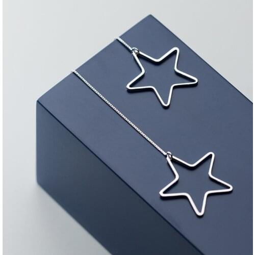 COLUSIWEI Authentic 925 Sterling Silver Pentagram Long Chain Drop Earrings for Women Geometric Earring Fashion Jewelry Bijoux