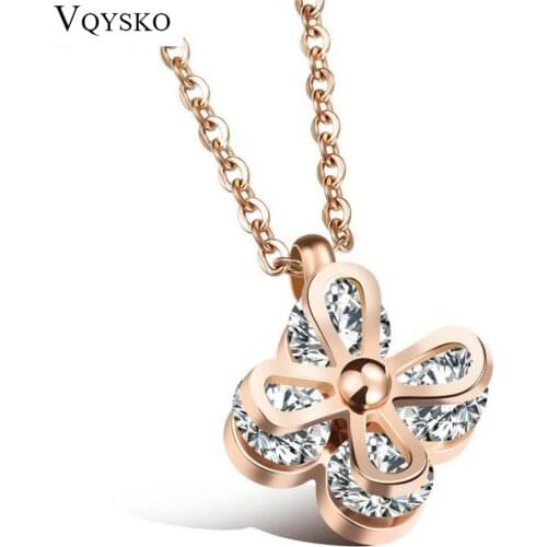 Flower Cubic Zirconia Necklaces &Pendants Rose Gold Color Fashion Stainless Steel Jewelry For Women Chain Accessiories