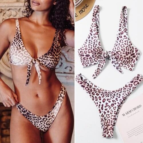 Kili Ladies Split Swimsuit Sexy Leopard Print Bikini Gather Swimsuit Leopard Print