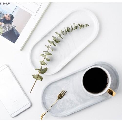 Decorative-Plate Storage-Tray Marble White Jewelry Food-Dessert-Storage Ceramics Oval