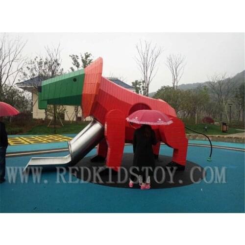 CE Certificated City Theme Wooden Playground With Stainless Steel Slide Lion Modeling Children Playground HZ-8501