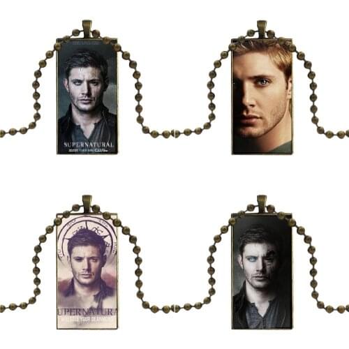 For Women Kids Glass Pendant Necklace Handmade Half Pendant Rectangle Necklace Tv Series Supernatural Dean Winchester