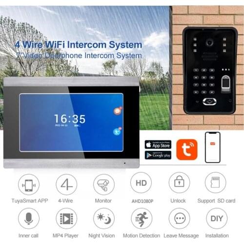 7 Inch Support Remote APP TUYA Video Intercom WIFI RFID Fingerprint Video Door Phone System Home Intercom Video Doorbell