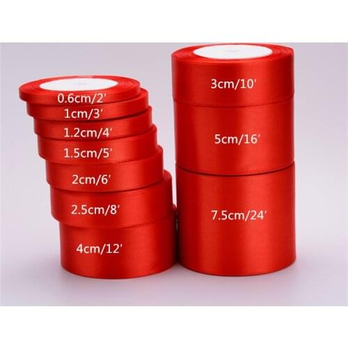 Hot (25 Yards/roll) 6/10/15/20/25/40/50mm Red Color Single Face Satin Ribbon Handmade DIY Material Gift Wrapping Christmas tape