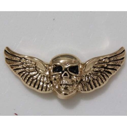 KB705) 10pc Skull Wings Cycle Concho 2"(5.1 cm) x 1"(2.5 cm) Gold