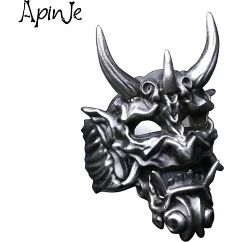 Apinje Vintage Personality Grimace Sterling Rilver 925 Ring for Men Animal Head Punk Hip Hop Rock Motorcycle Biker Men Jewelry