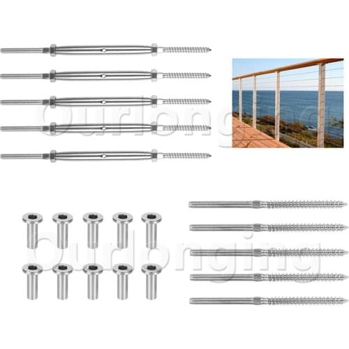 Cable Railing Hardware Kits 316 Stainless Steel Hanging Parts Turnbuckle Tensioners For Wood Stair Post Balusters Deck Railing