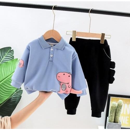 TUONXYE Fashion Childrens Cartoons Dinosaur Long-Sleeved Boys Fleece Warm Sweater Two-Piece Sets Clothing Suits Outfits