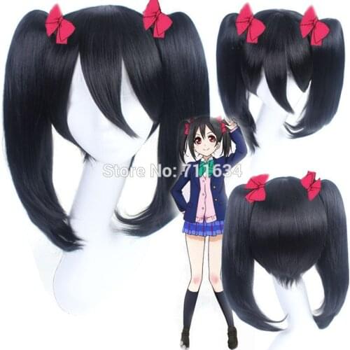 Love live ! Yazawa Niko black anime cosplay wig chip ponytails synthetic hair Heat resistance fibre + Wig cap