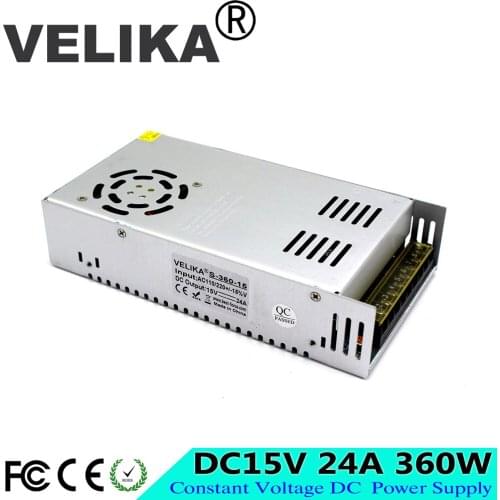 Best quality 15V 24A 360W Switching Power Supply Driver for LED Strip Light AC110V 220V Input to DC 15V SMPS free shipping
