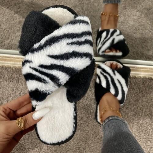 Women 2021 New Autumn and Winter Indoor Fuzzy Slippers Female Warm Fluffy Slipper Ladies Soft Plush House Cross Flip Flops