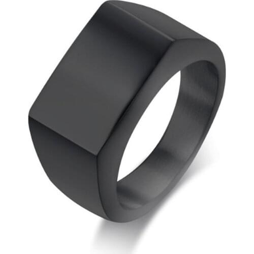 New Punk Men Ring Square Big Width Signet Rings Fashion Male Black Finger Ring Stainless Steel Jewelry